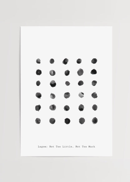 Minimalist poster featuring a series of black dots on a white background.
