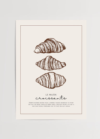 Illustration of three croissants on a beige background.
