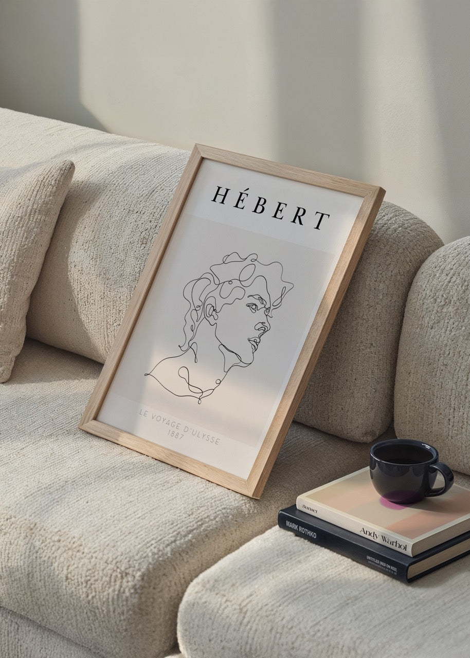 Minimalist line art poster depicting a graceful figure inspired by mythology.