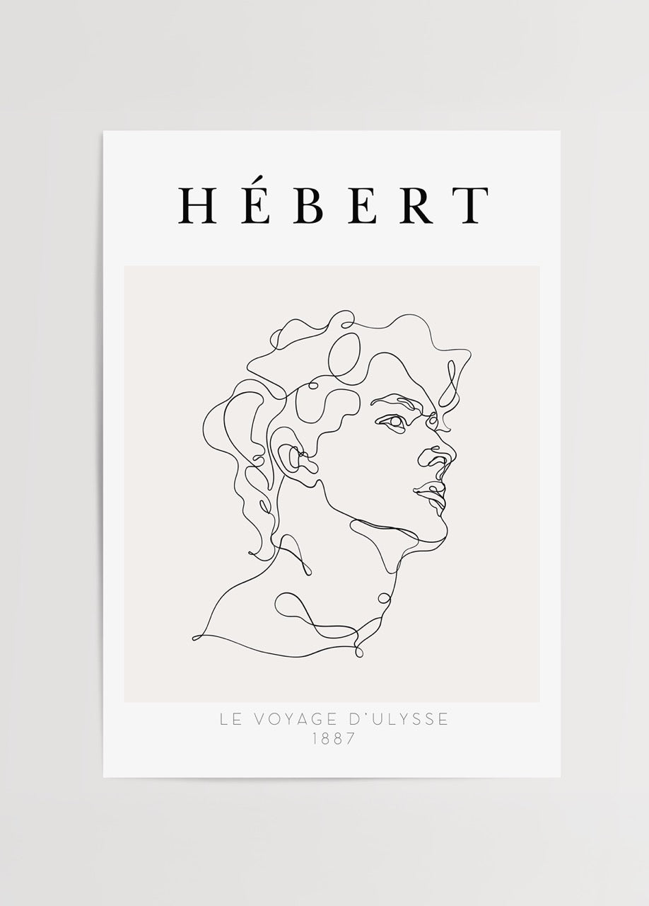 Minimalist line art poster depicting a graceful figure inspired by mythology.