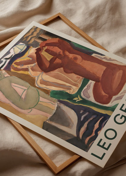 Artistic depiction of two bathing women in warm tones, perfect for wall decor.