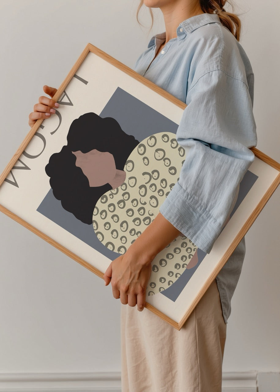 Serene illustration of a woman with leopard print outfit