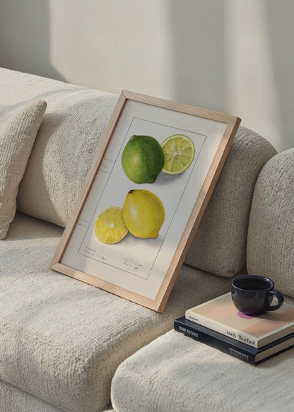 Illustrated print of limon and lime, showcasing vibrant colours and natural beauty.