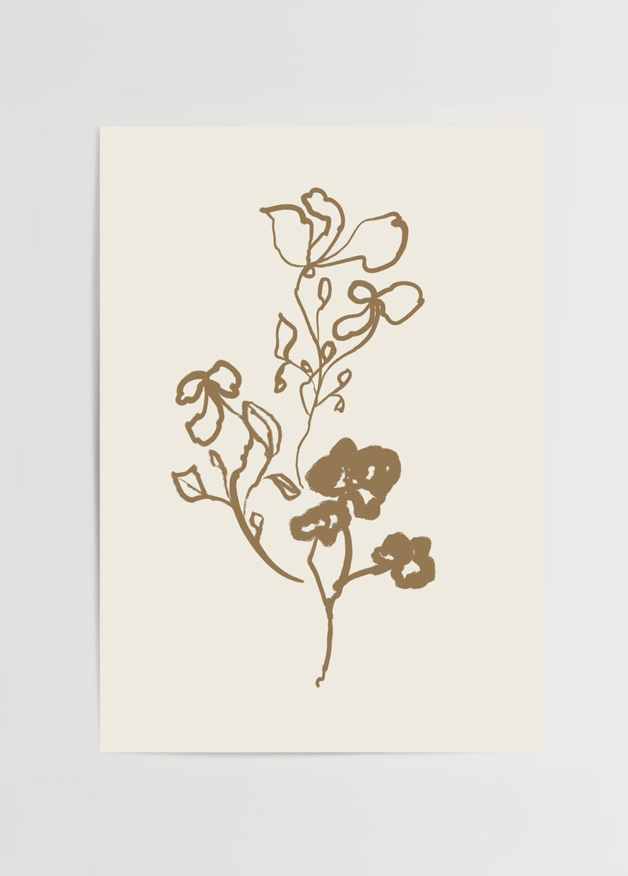 Elegant floral line art print in earthy tones for wall decor.