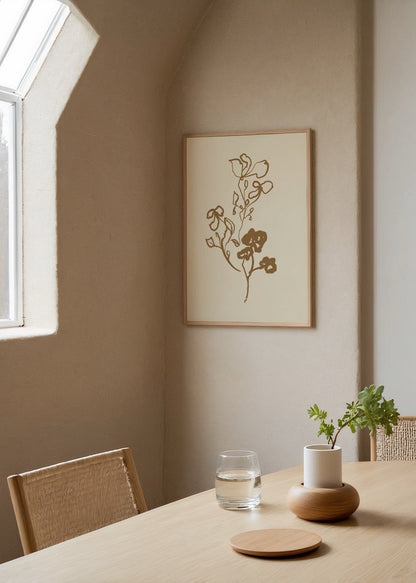 Elegant floral line art print in earthy tones for wall decor.
