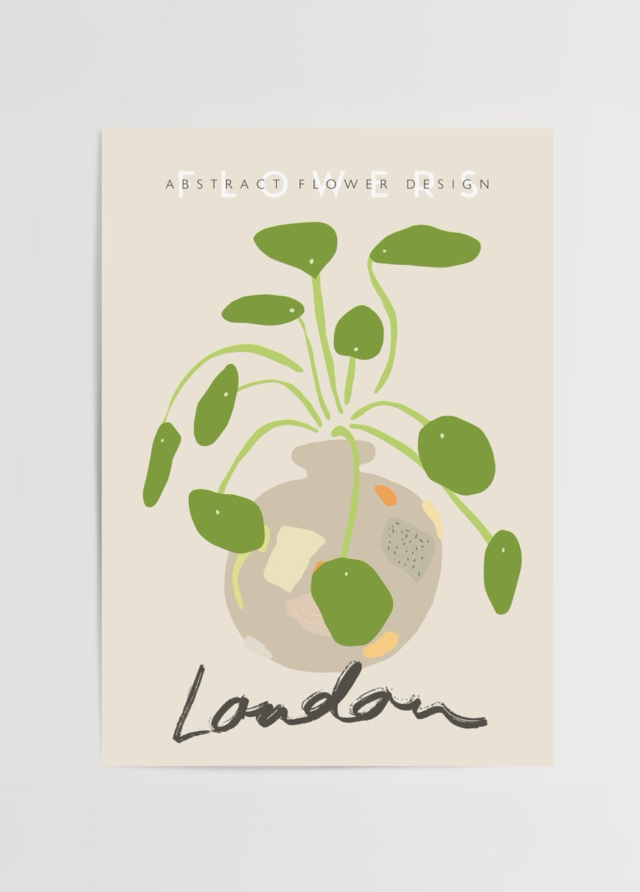 Minimalist abstract art print featuring a green plant in a pot, ideal for modern wall decor.
