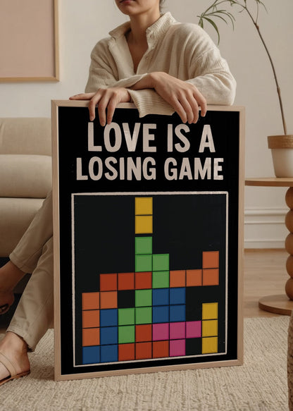 Colourful Tetris-inspired artwork with the phrase &