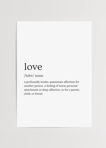 Essence of Love Typography Art Print featuring a definition of love.
