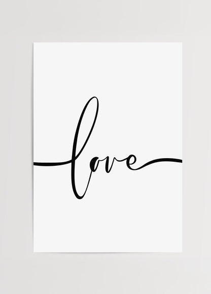 Minimalist typography art print featuring the word love in elegant script.