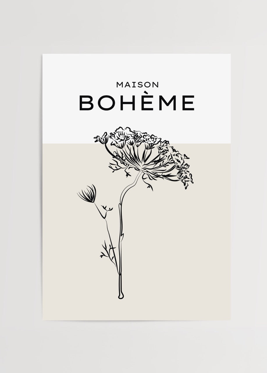 Bohème Floral Elegance Wall Art Print featuring a minimalist flower illustration.