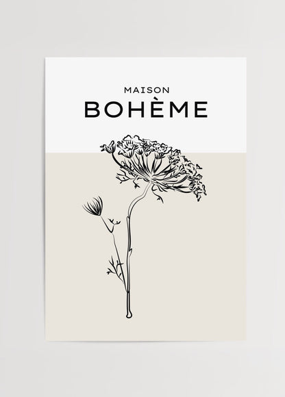 Bohème Floral Elegance Wall Art Print featuring a minimalist flower illustration.