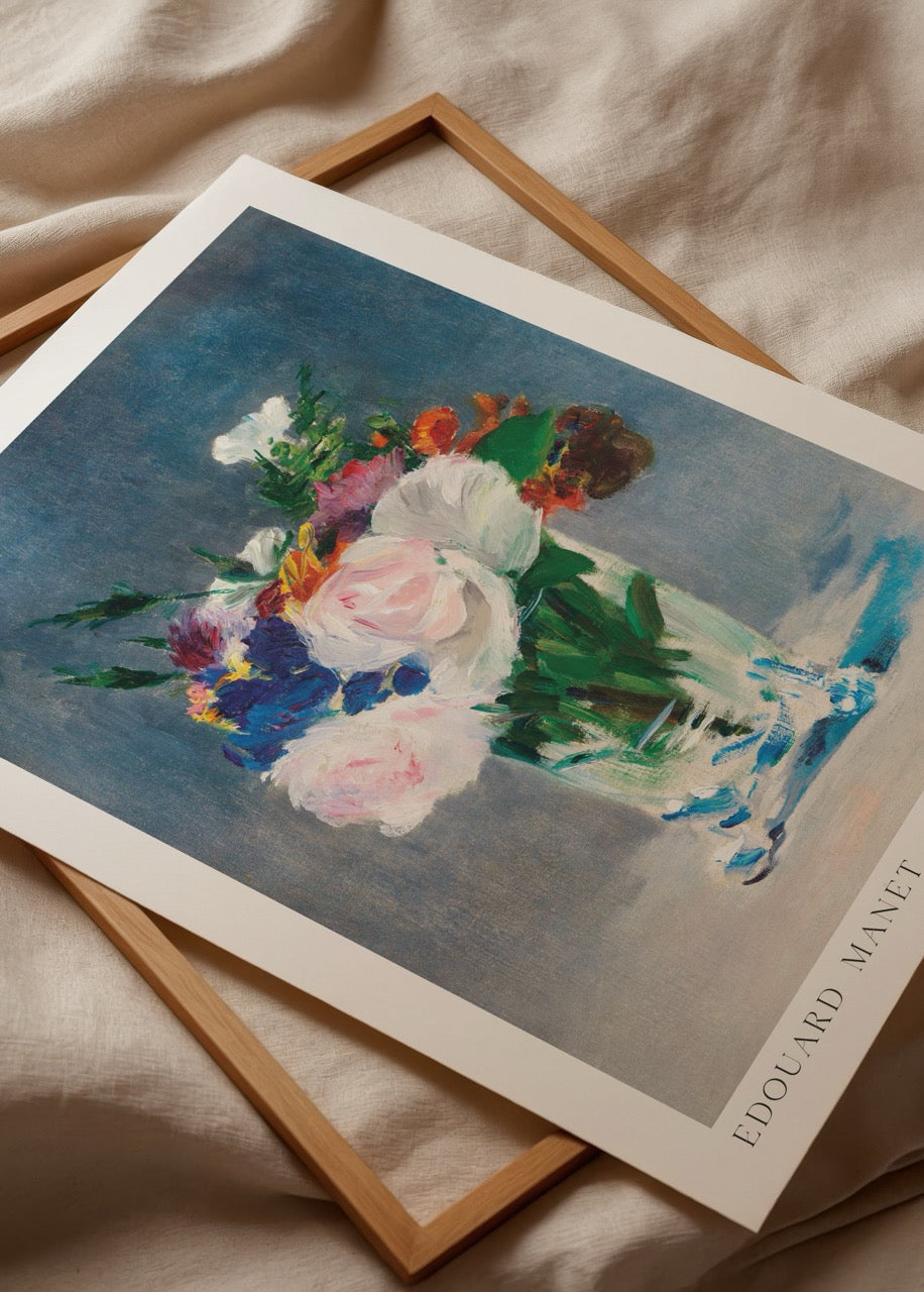 Vibrant bouquet of flowers in a crystal vase artwork poster.