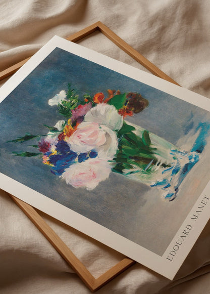 Vibrant bouquet of flowers in a crystal vase artwork poster.