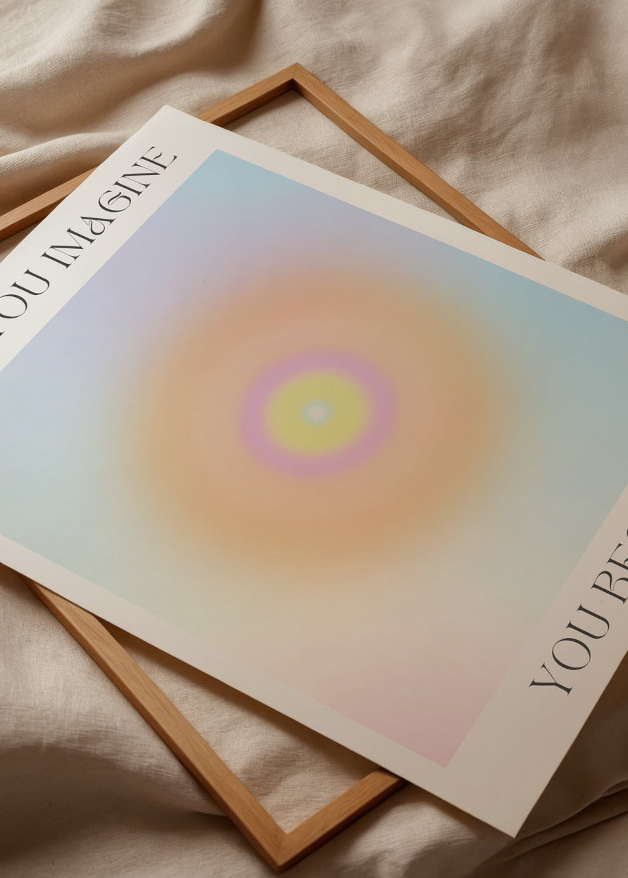 Ethereal pastel gradient poster with inspirational text.