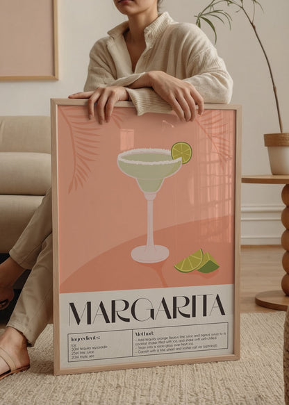 Stylish Margarita cocktail recipe art print with minimal design.