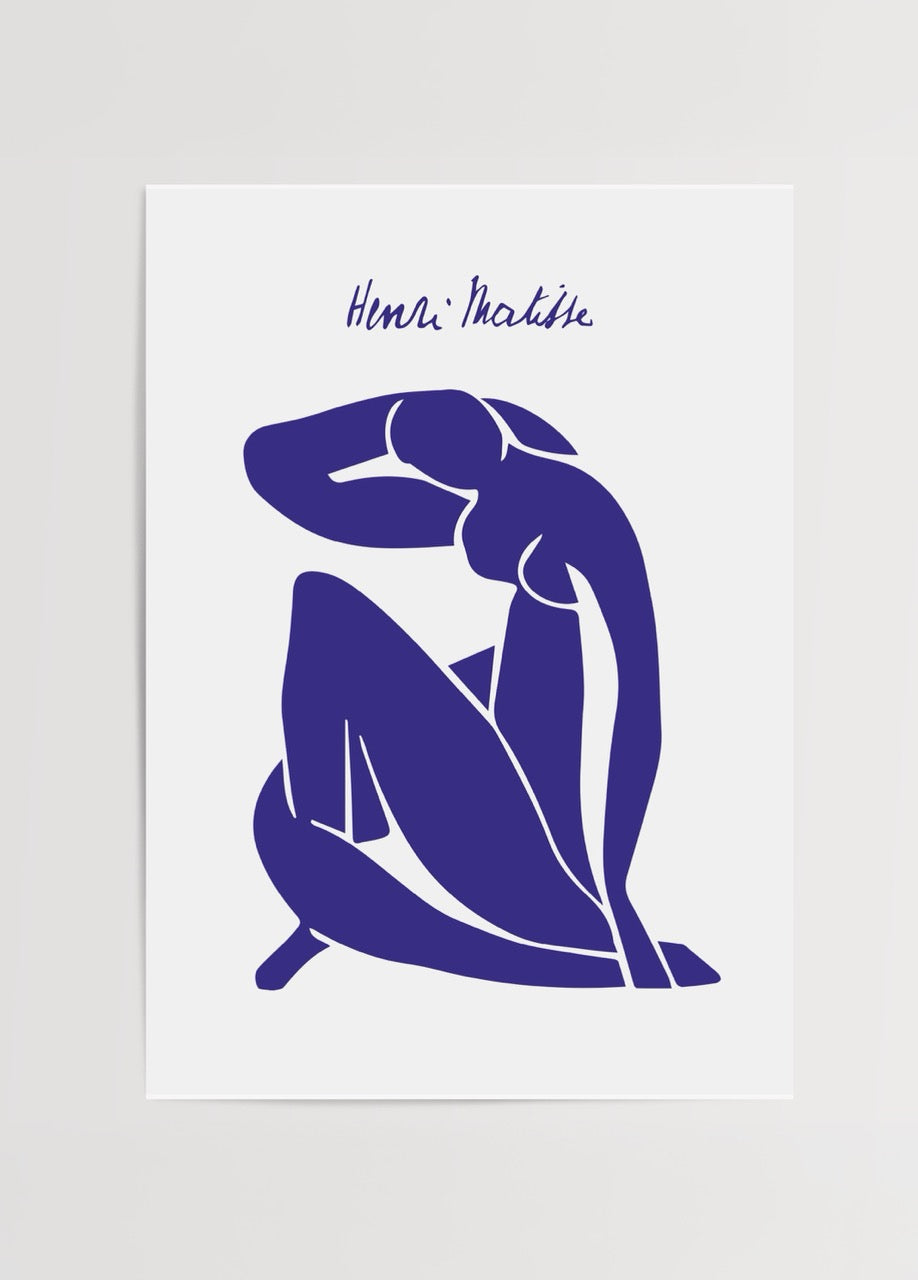 Elegant blue nude silhouette art print for modern decor.