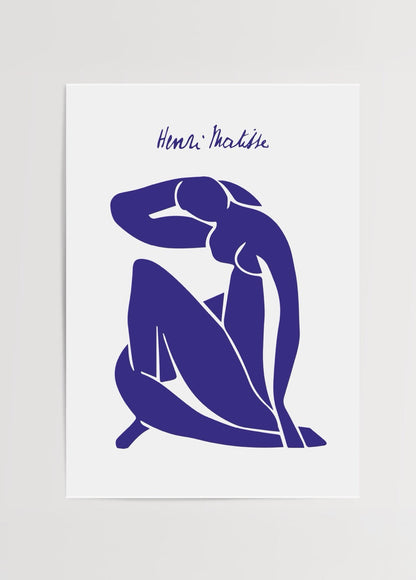 Elegant blue nude silhouette art print for modern decor.