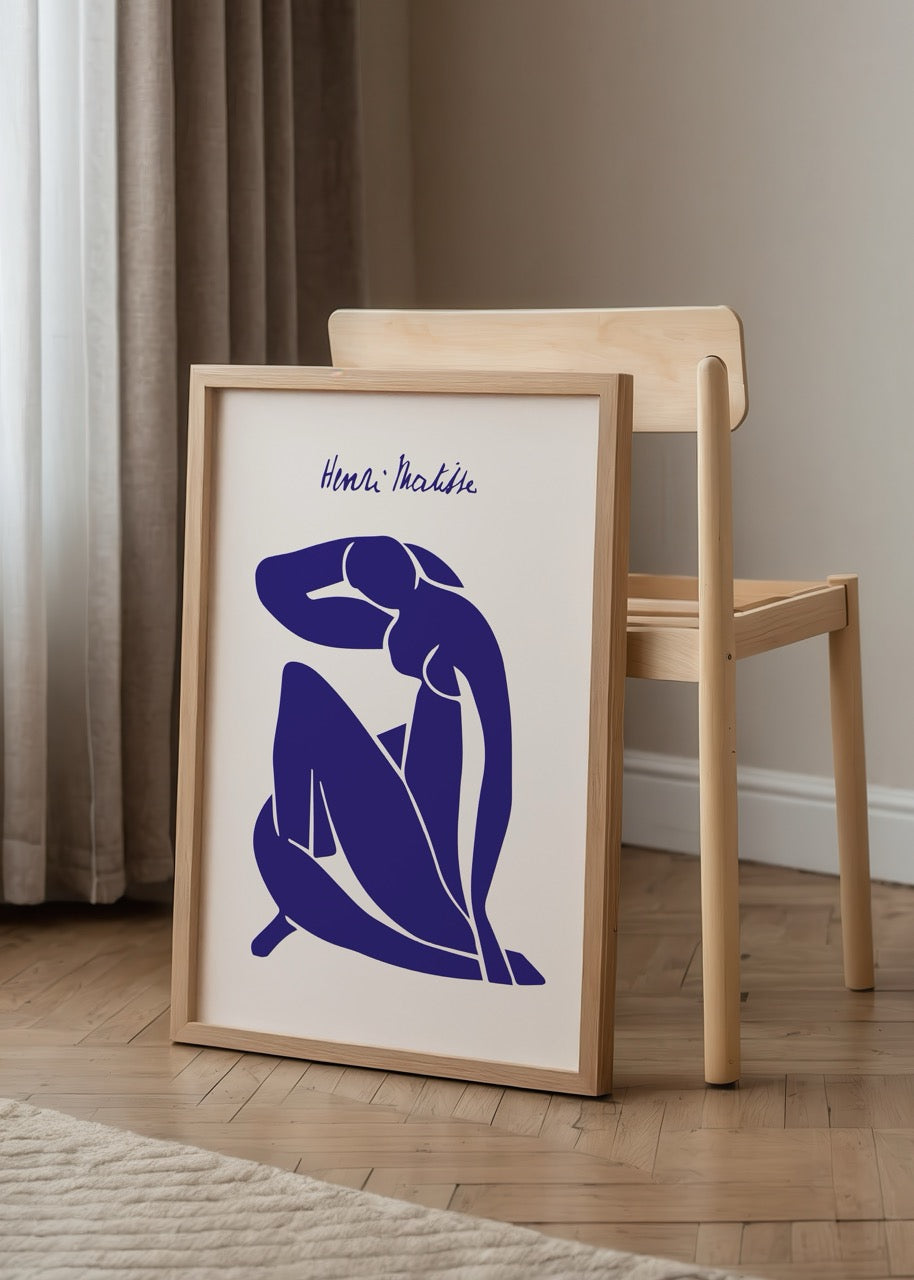 Elegant blue nude silhouette art print for modern decor.