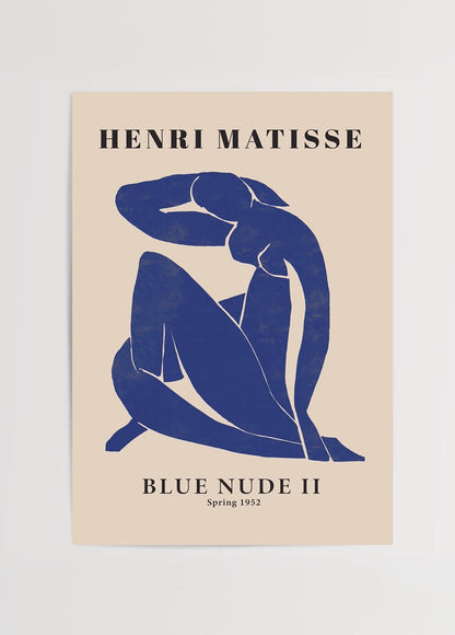 Abstract artwork featuring a blue figure on beige background, perfect for contemporary wall art styling.