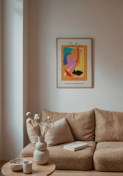 Vibrant abstract cut-outs wall art in bold colours for modern decor.