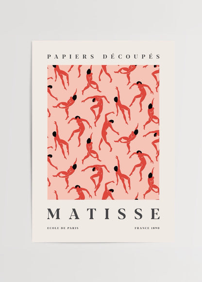 Vibrant cut paper art print featuring dynamic dancers on peach background.
