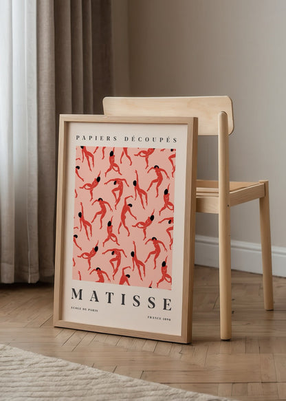 Vibrant cut paper art print featuring dynamic dancers on peach background.