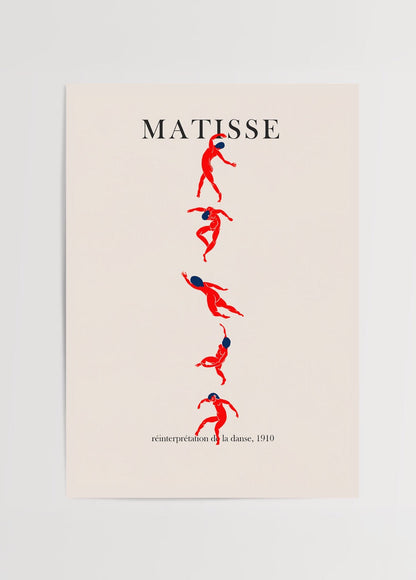 Dynamic abstract poster print featuring flowing figures in red and blue, perfect for modern interior styling.