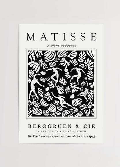 Monochrome poster featuring dynamic botanical designs.