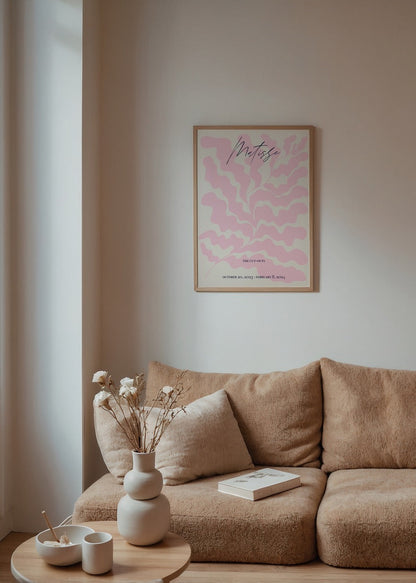 Pink Cut-Outs modern art poster with fluid shapes