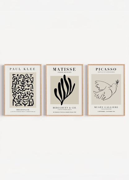Three contemporary abstract art posters in a stylish frame.