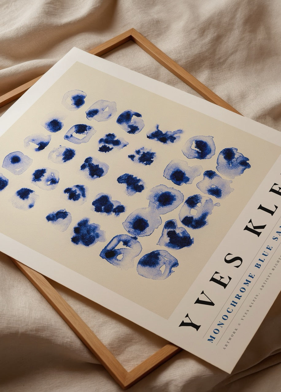 Azure Harmony Grid wall art featuring dynamic blue shapes