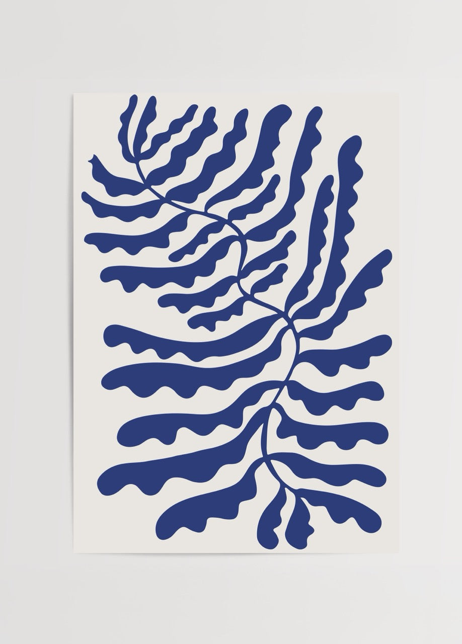 Blue leaf pattern art print for stylish wall decor