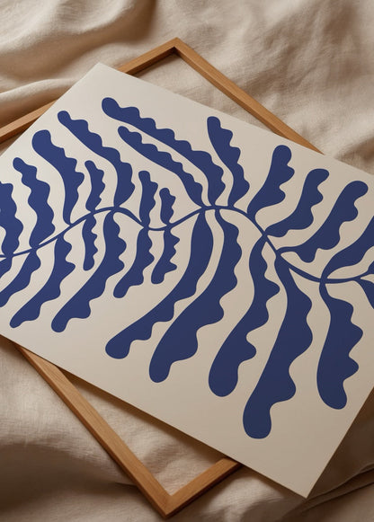 Blue leaf pattern art print for stylish wall decor