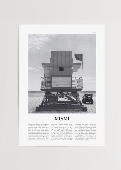 Monochrome artwork of a lifeguard tower at Miami Beach, blending vintage aesthetics with modern simplicity.
