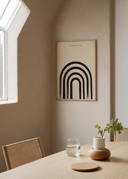 Elegant black arches on a beige background, minimalist wall art for modern interiors.