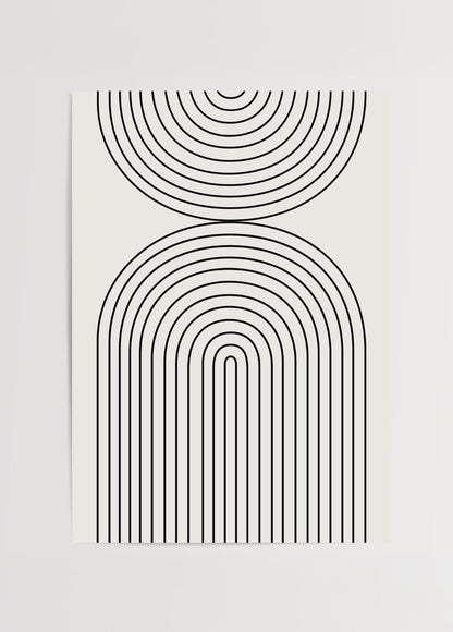 Minimalist line art print featuring curved arches and circles.
