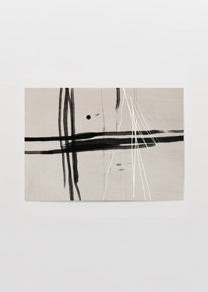 Elegant abstract layers print in black and beige tones for modern decor.