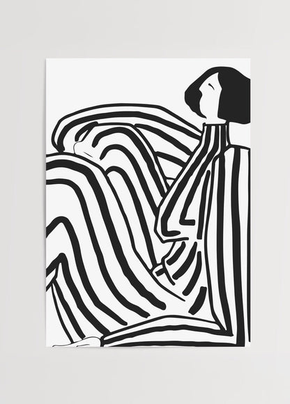 Elegant minimalist line art print featuring fluid black lines.
