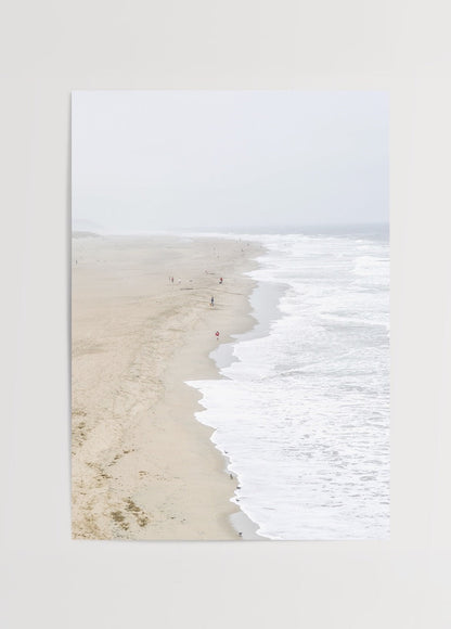 Minimalist coastal art print featuring serene beach and waves.