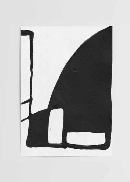 Monochrome geometric print featuring bold black shapes on white background.