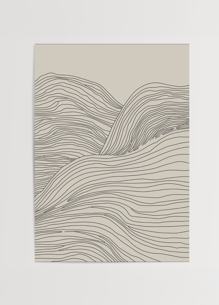 Serene topographic line art print with flowing lines.