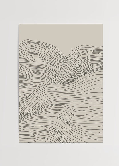 Serene topographic line art print with flowing lines.