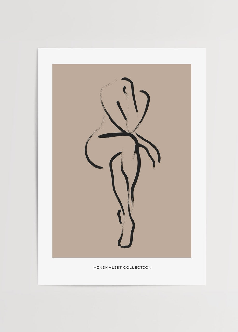 Elegant minimalist artwork of a female figure in neutral tones.