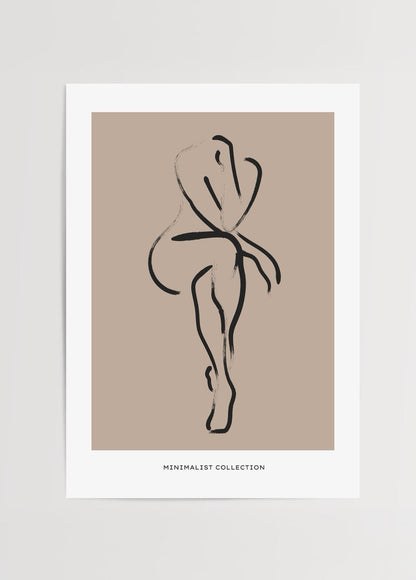 Elegant minimalist artwork of a female figure in neutral tones.