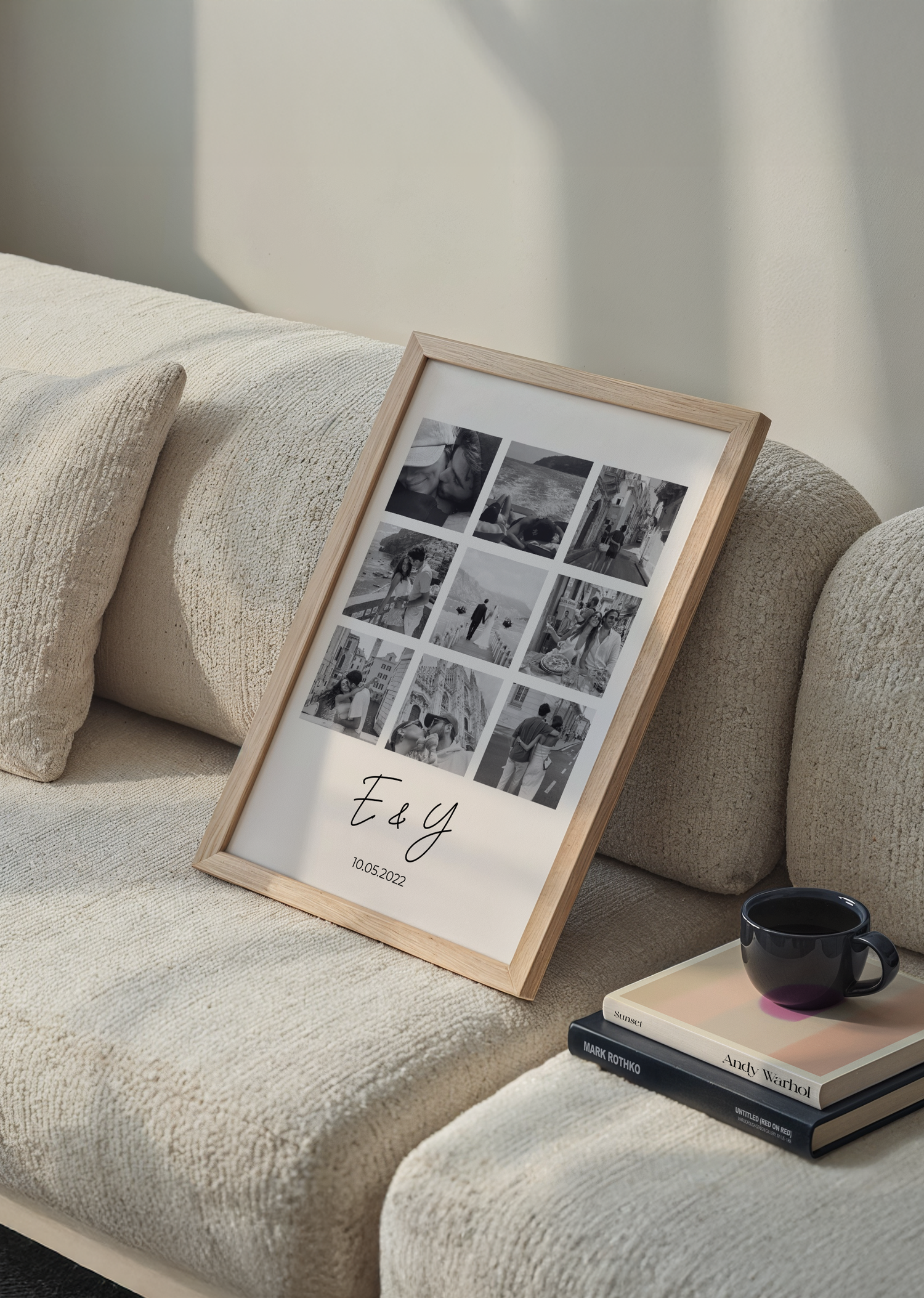 Bespoke black and white collage poster featuring personal photos.