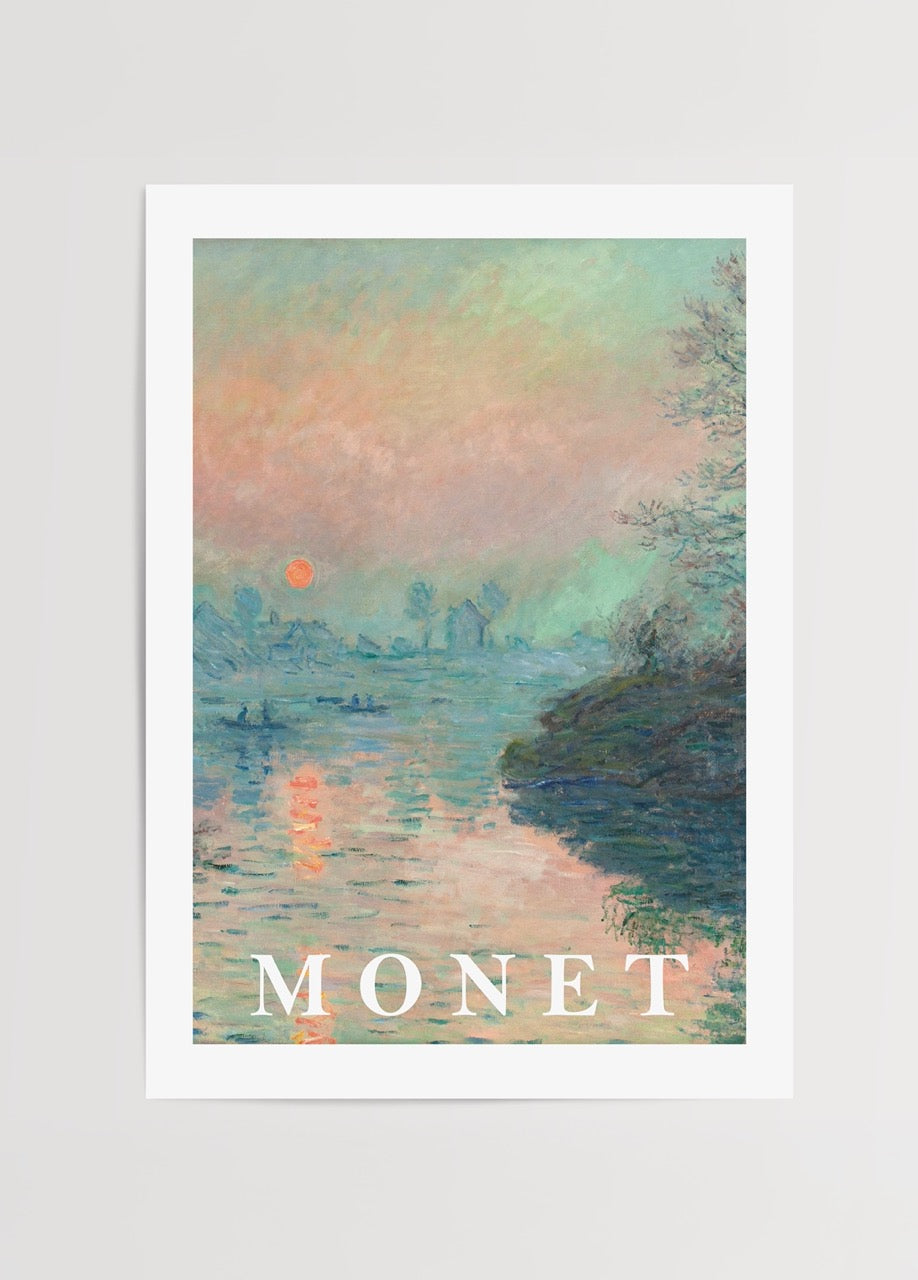 Ethereal waterscape print depicting a tranquil dawn scene.