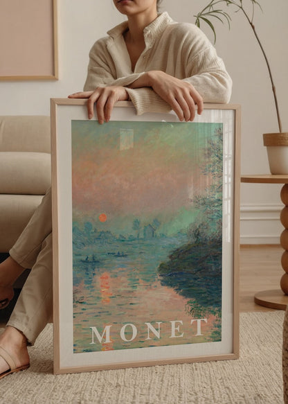 Ethereal waterscape print depicting a tranquil dawn scene.