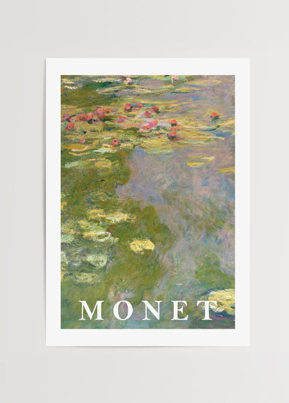 Serene Water Lilies Art Print showcasing tranquil water reflections and vibrant flora.