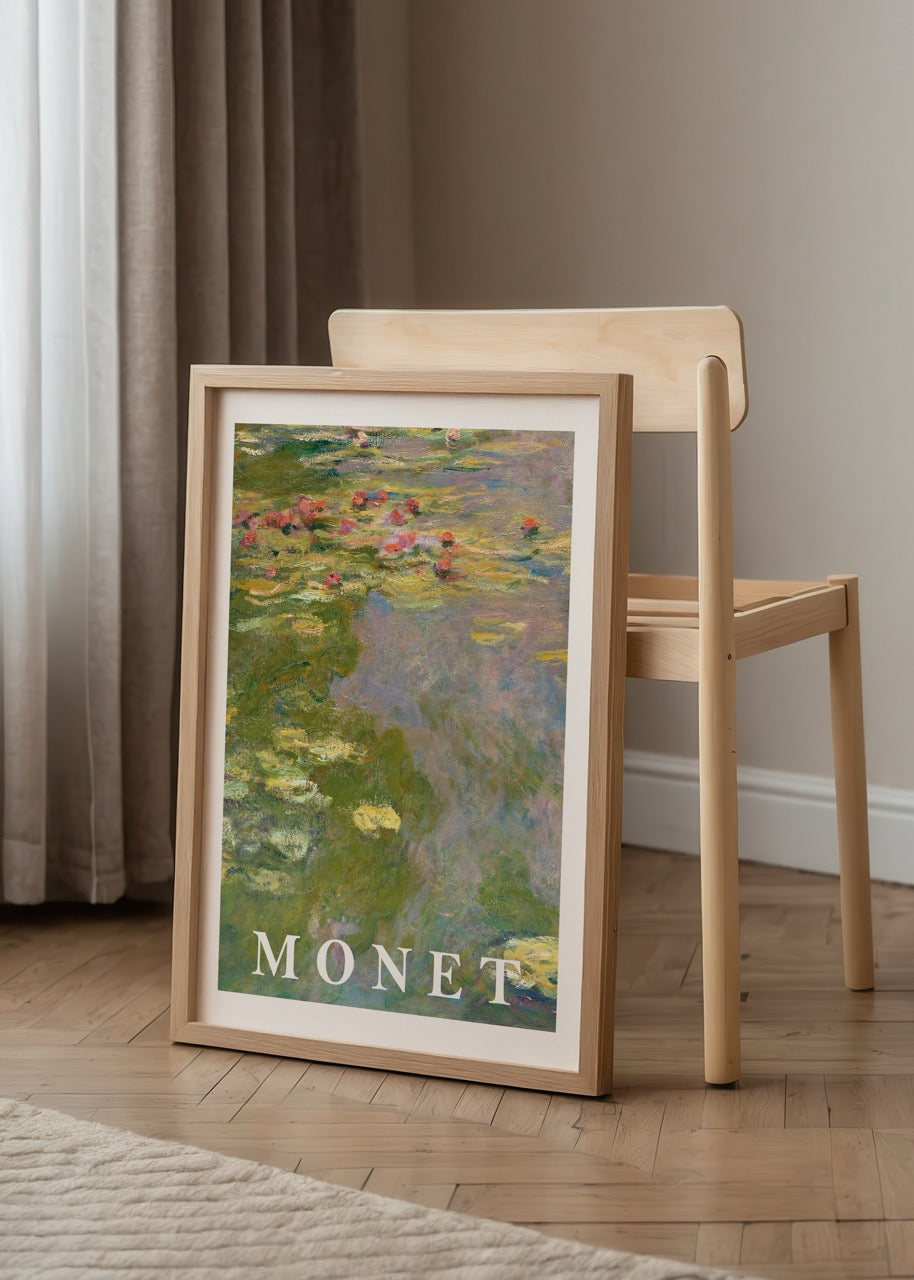 Serene Water Lilies Art Print showcasing tranquil water reflections and vibrant flora.
