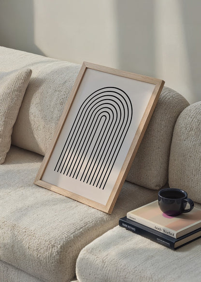 Minimalist poster print featuring elegant curved black lines on a light background.